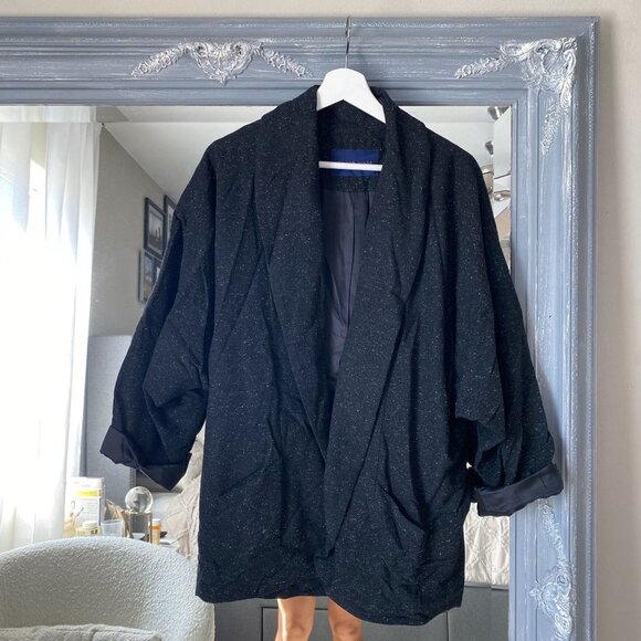 Of Two Minds Anthropologie Speckled Dark Grey Drape Oversized Jacket M‎ - Picture 1 of 12
